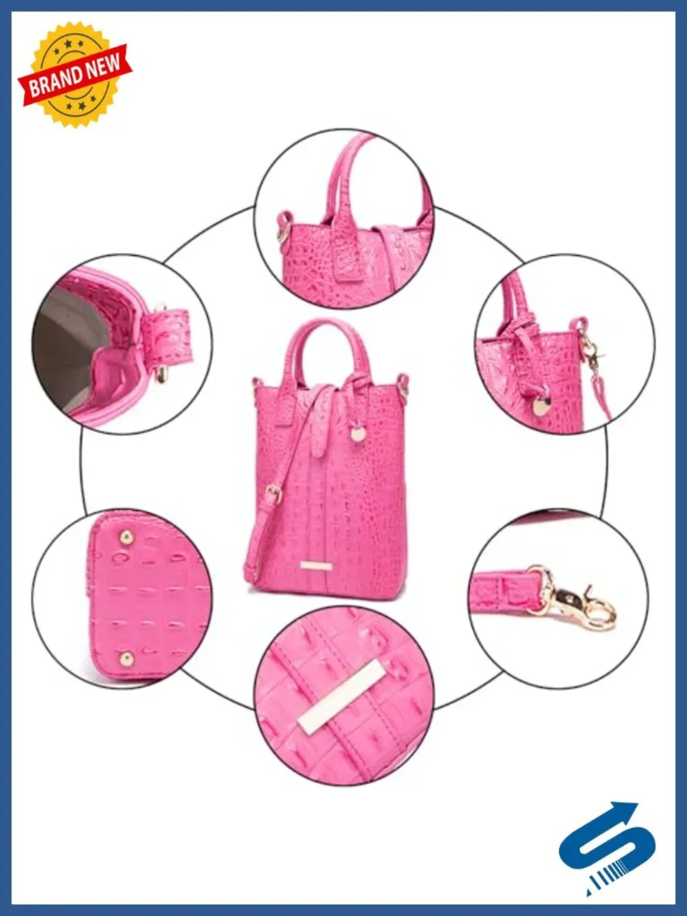 Women's Crocodile Embossed Vegan Leather Tote Bag with Shoulder Strap